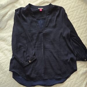 Women's Navy V-Neck Blouse